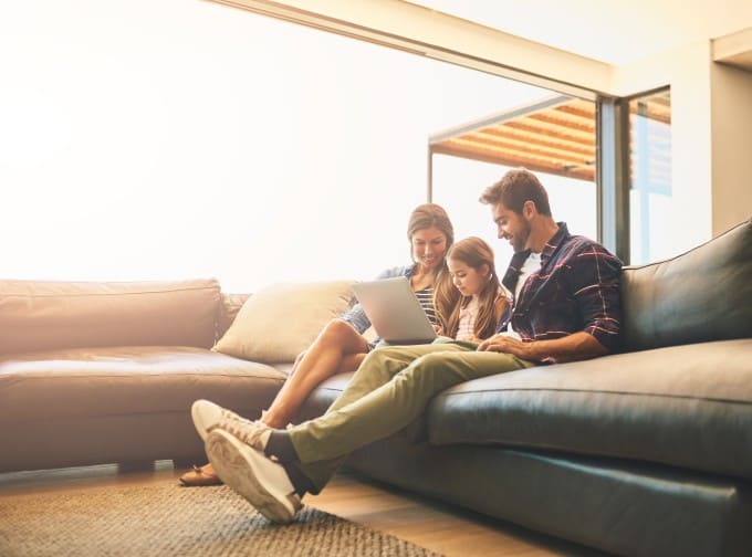 family in living room